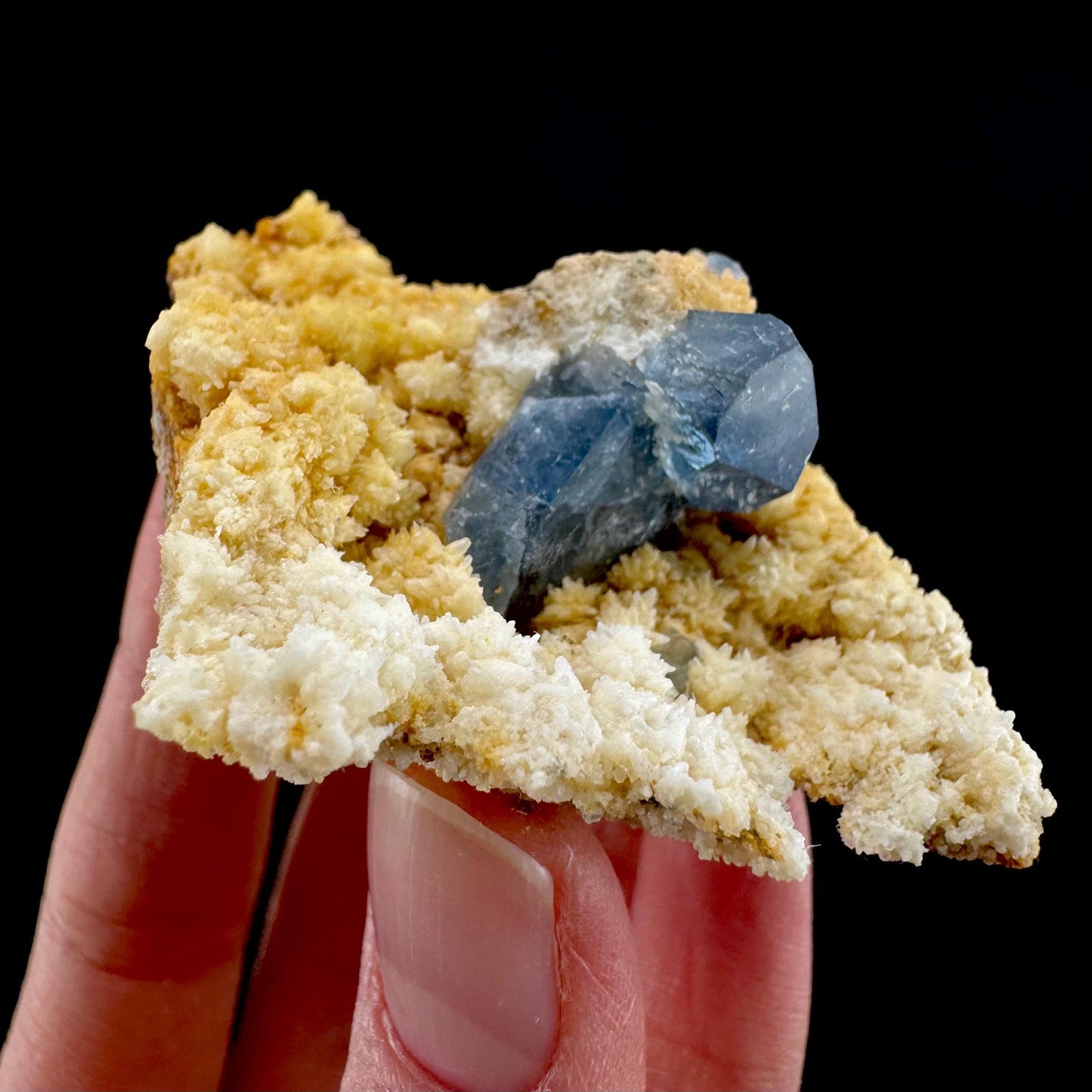 Celestite on Calcite | raw blue celestine crystal cluster, natural mineral specimen