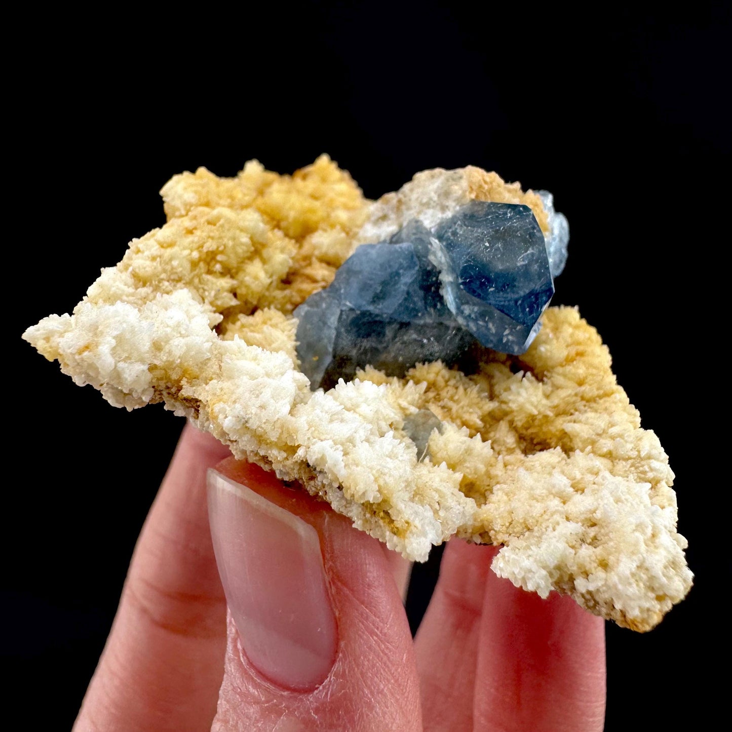 Celestite on Calcite | raw blue celestine crystal cluster, natural mineral specimen