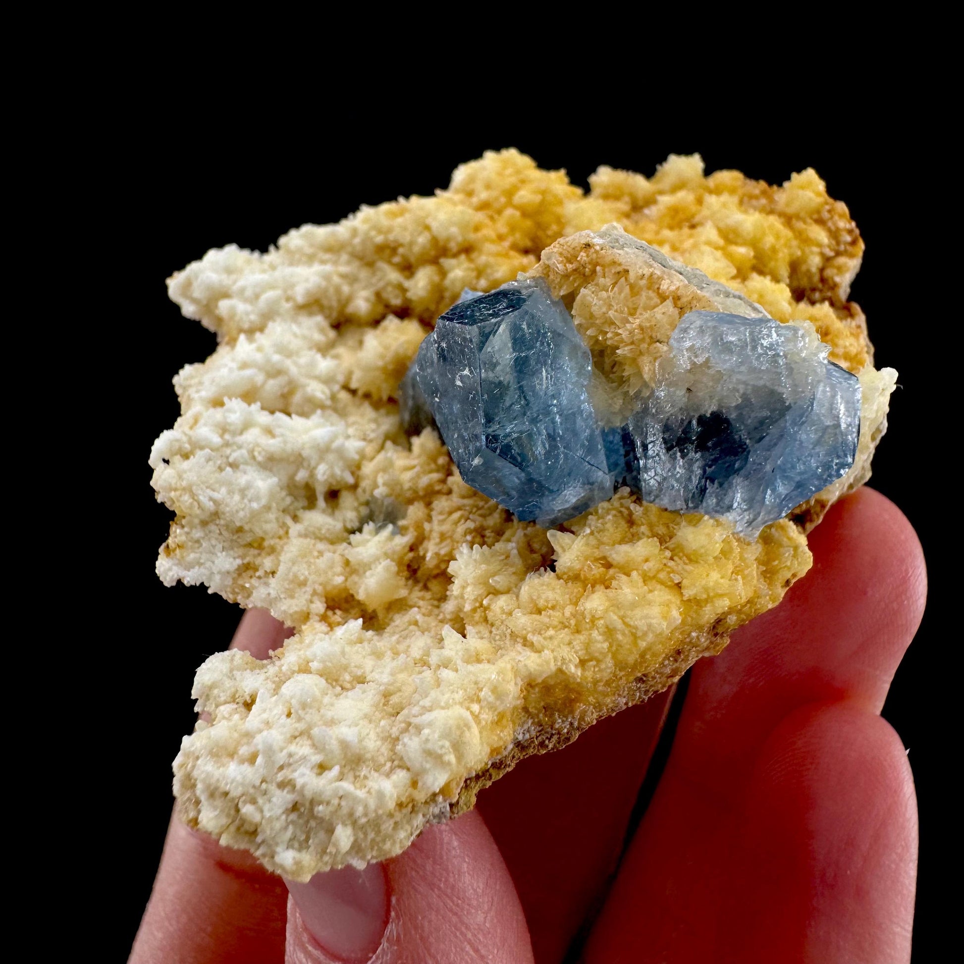 Celestite on Calcite | raw blue celestine crystal cluster, natural mineral specimen