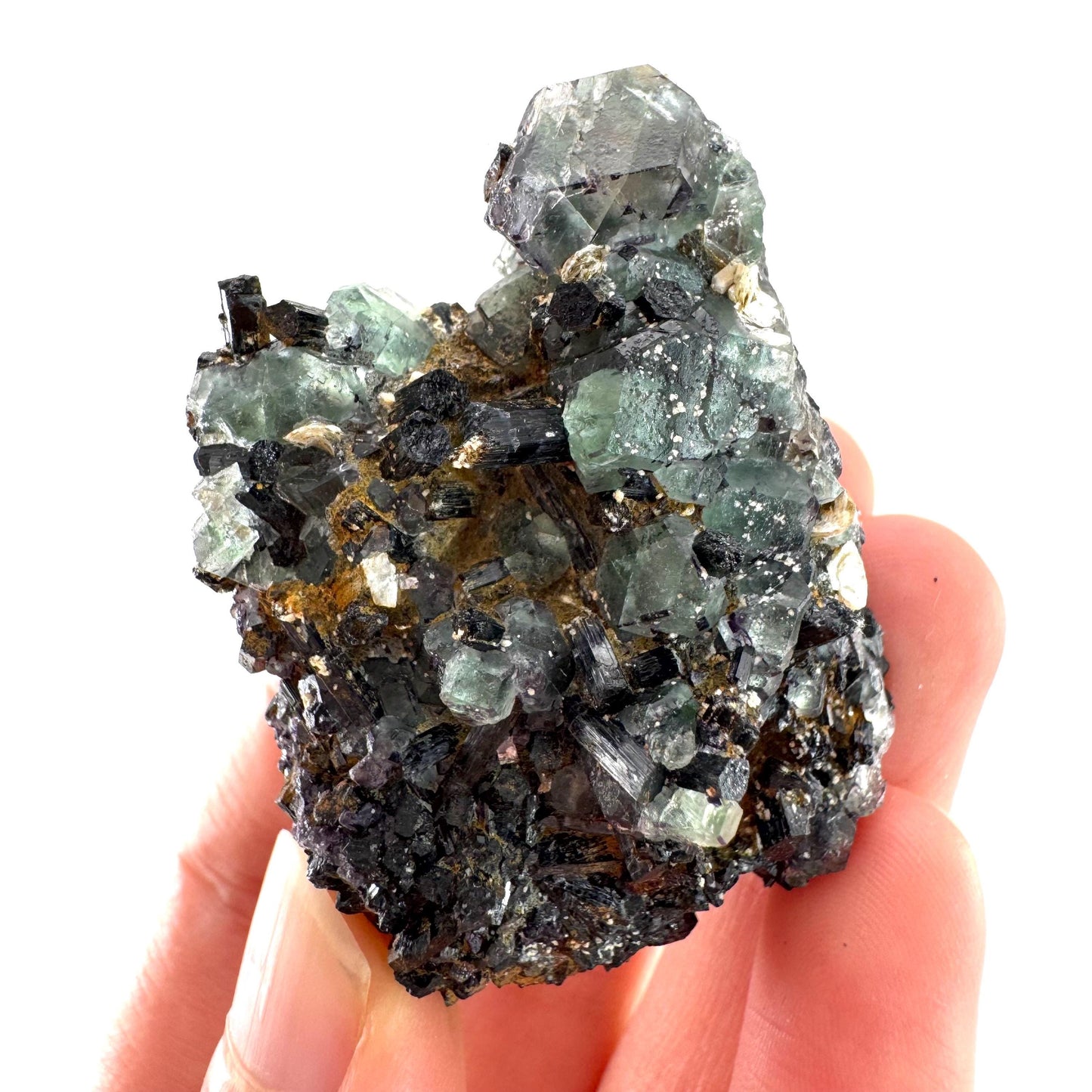 Fluorite w/ Schorl, & Muscovite | “Lollipop Pocket”, green crystal cluster, Erongo mineral specimen