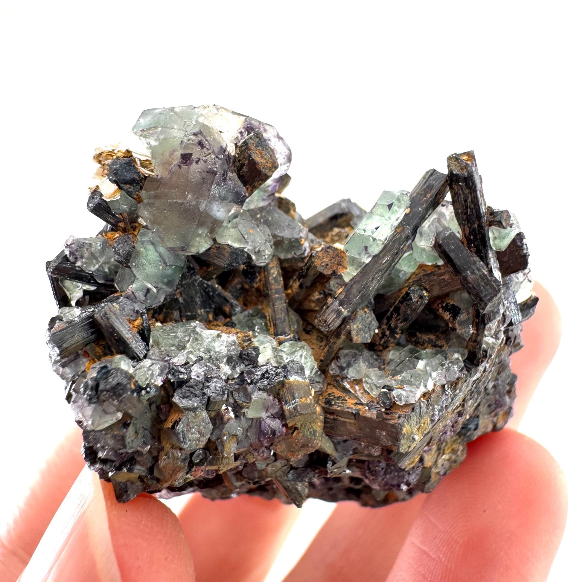 Fluorite w/ Schorl, & Muscovite | “Lollipop Pocket”, green crystal cluster, Erongo mineral specimen