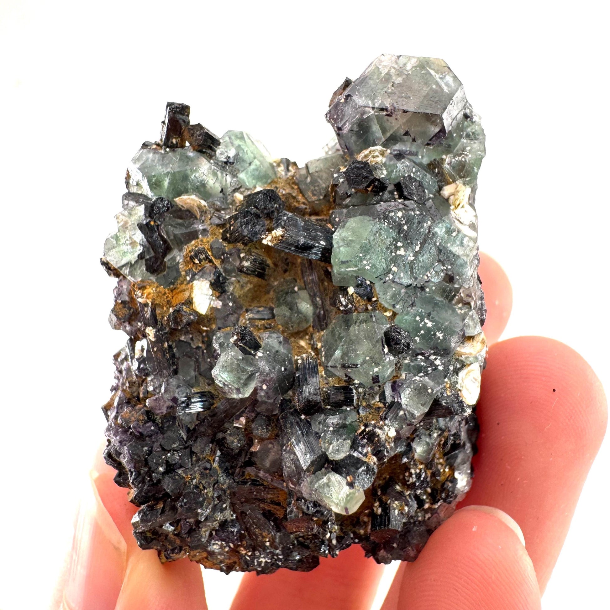 Fluorite w/ Schorl, & Muscovite | “Lollipop Pocket”, green crystal cluster, Erongo mineral specimen