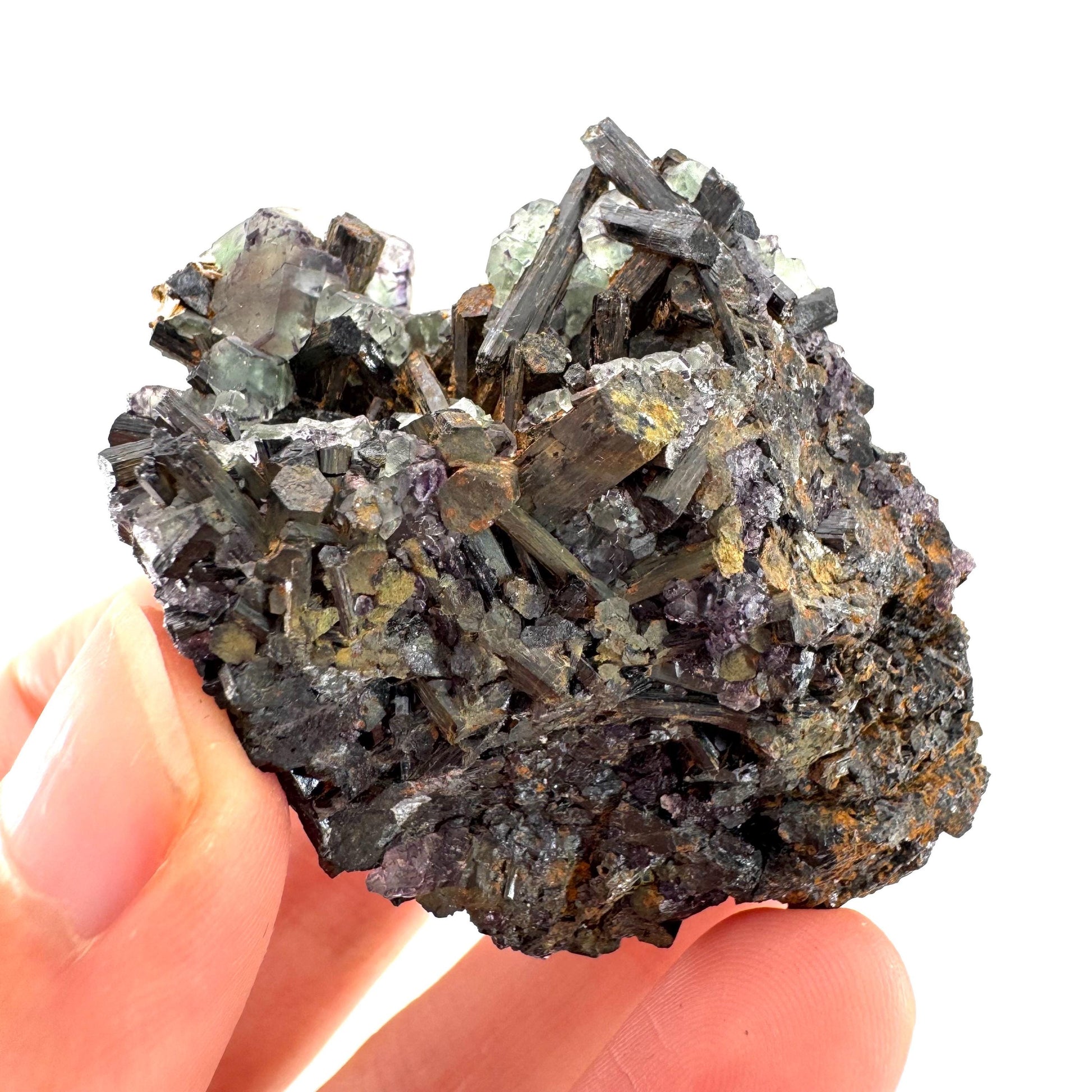 Fluorite w/ Schorl, & Muscovite | “Lollipop Pocket”, green crystal cluster, Erongo mineral specimen