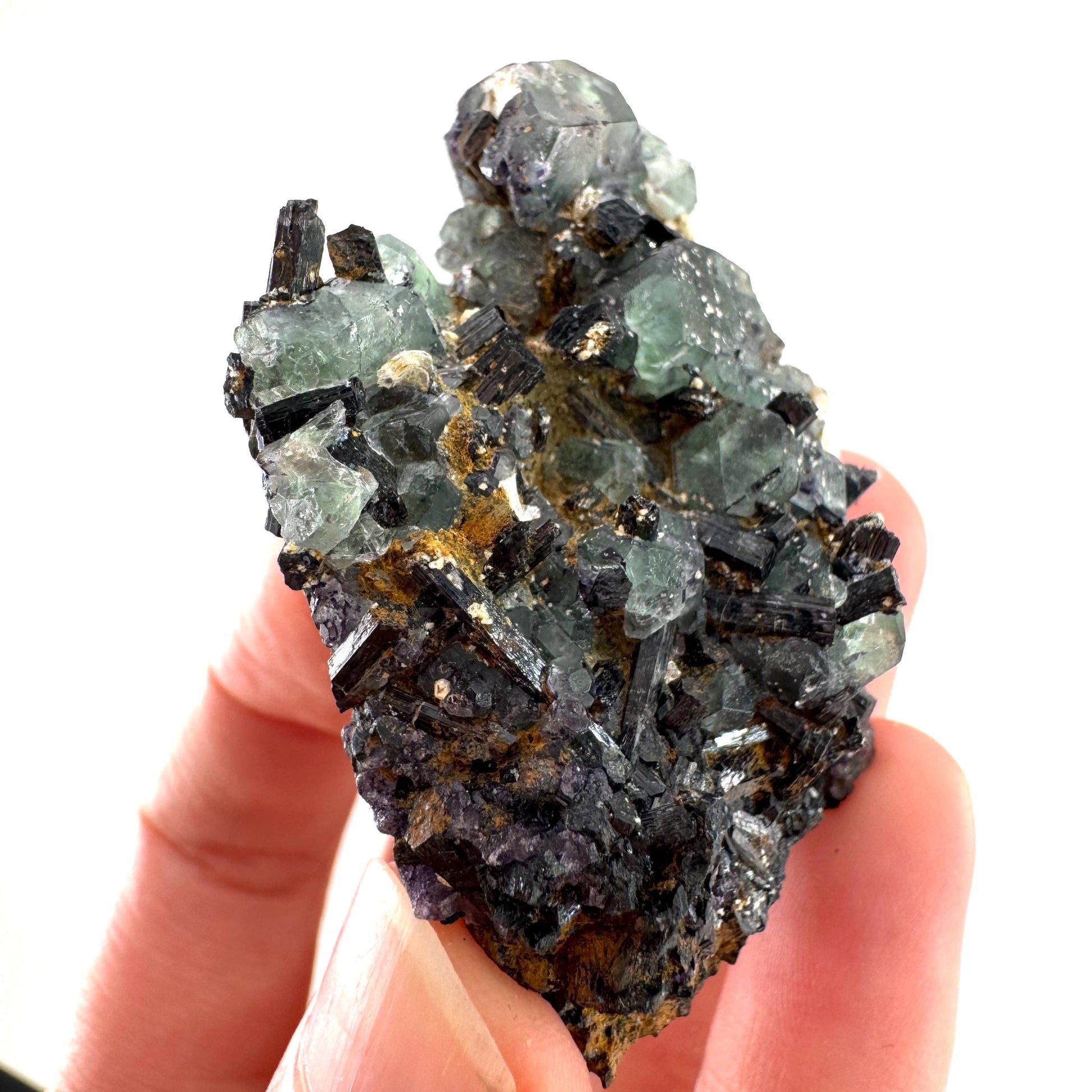 Fluorite w/ Schorl, & Muscovite | “Lollipop Pocket”, green crystal cluster, Erongo mineral specimen