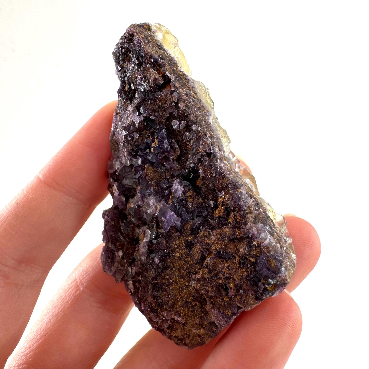 Okorusu Fluorite | “Honey Pocket” yellow & purple crystal cluster, mineral specimen from Namibia