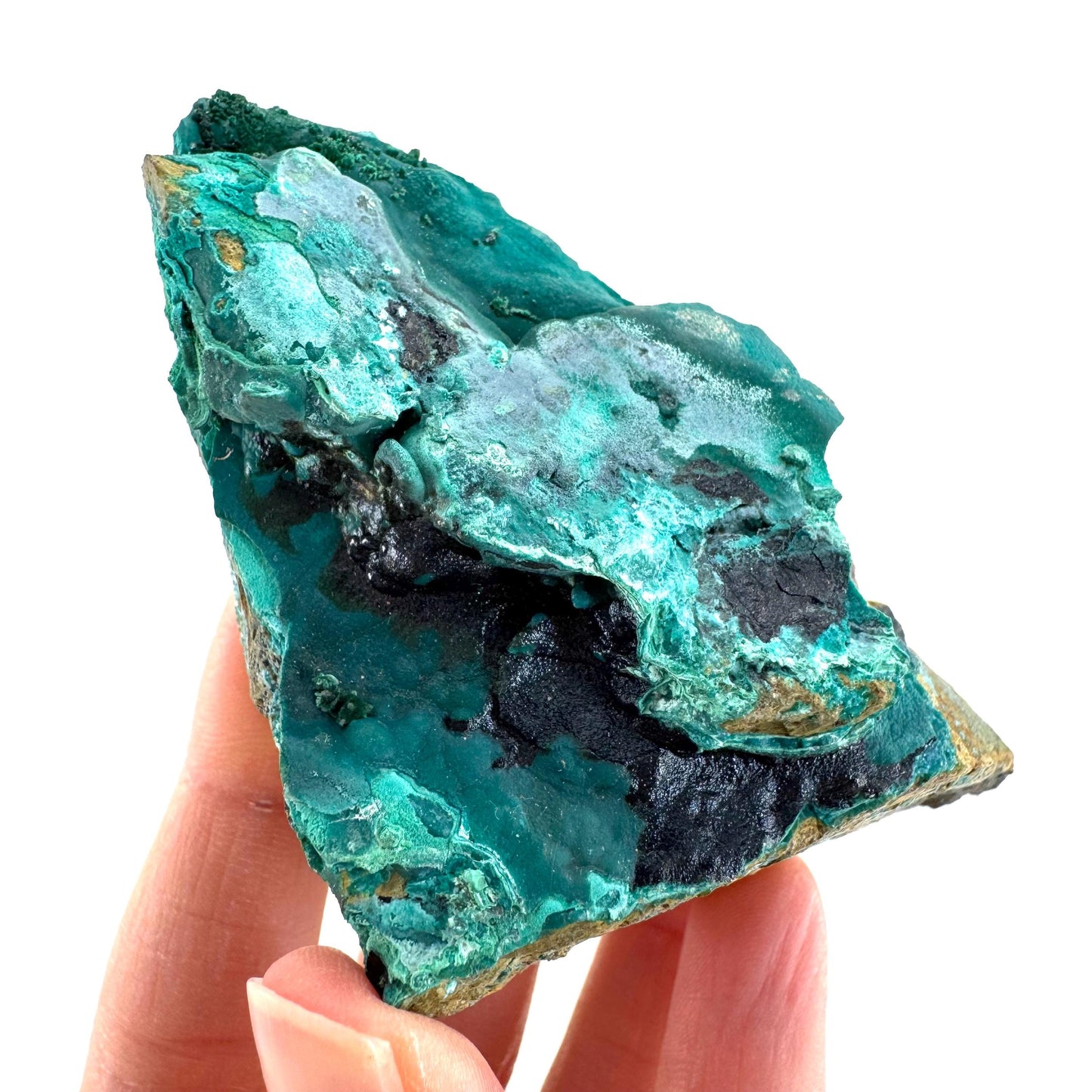 Malachite, Chrysocolla, & Heterogenite | raw green-blue crystal cluster, mineral specimen