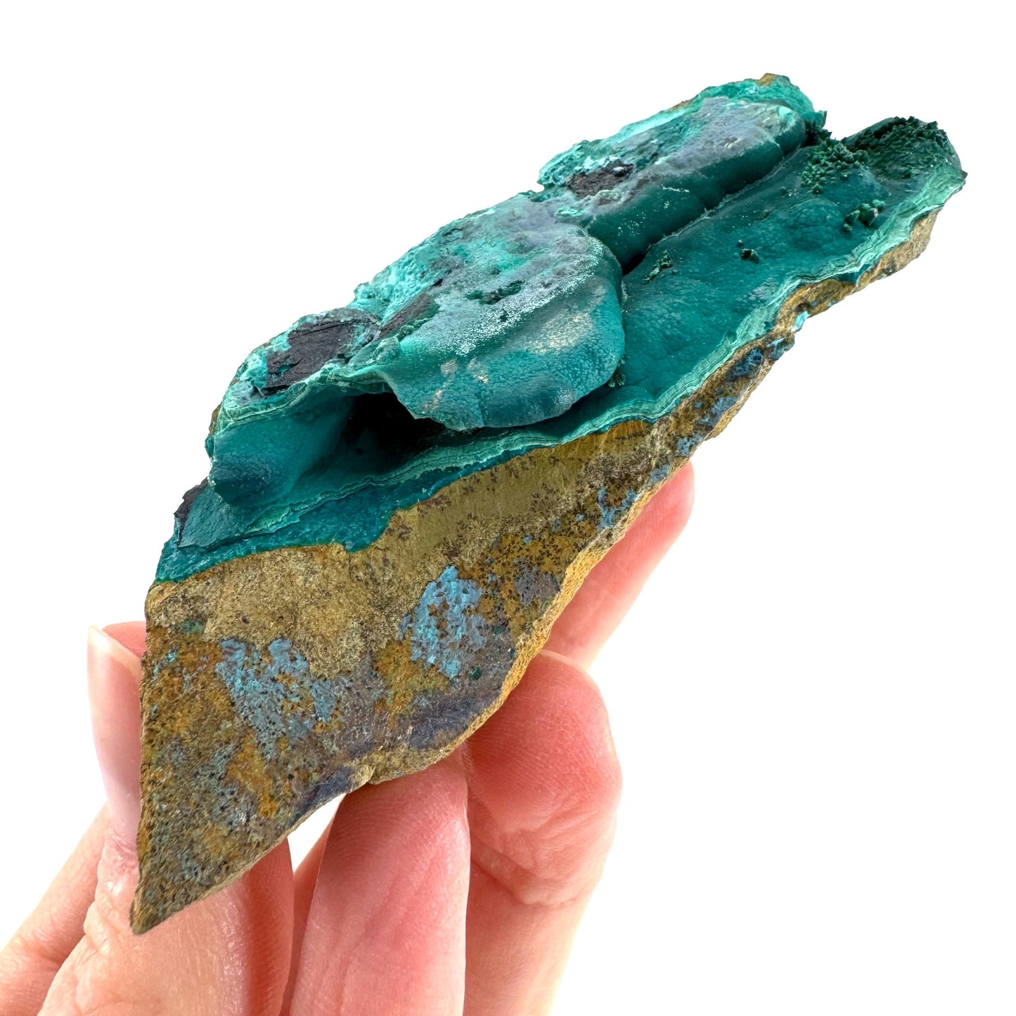 Malachite, Chrysocolla, & Heterogenite | raw green-blue crystal cluster, mineral specimen