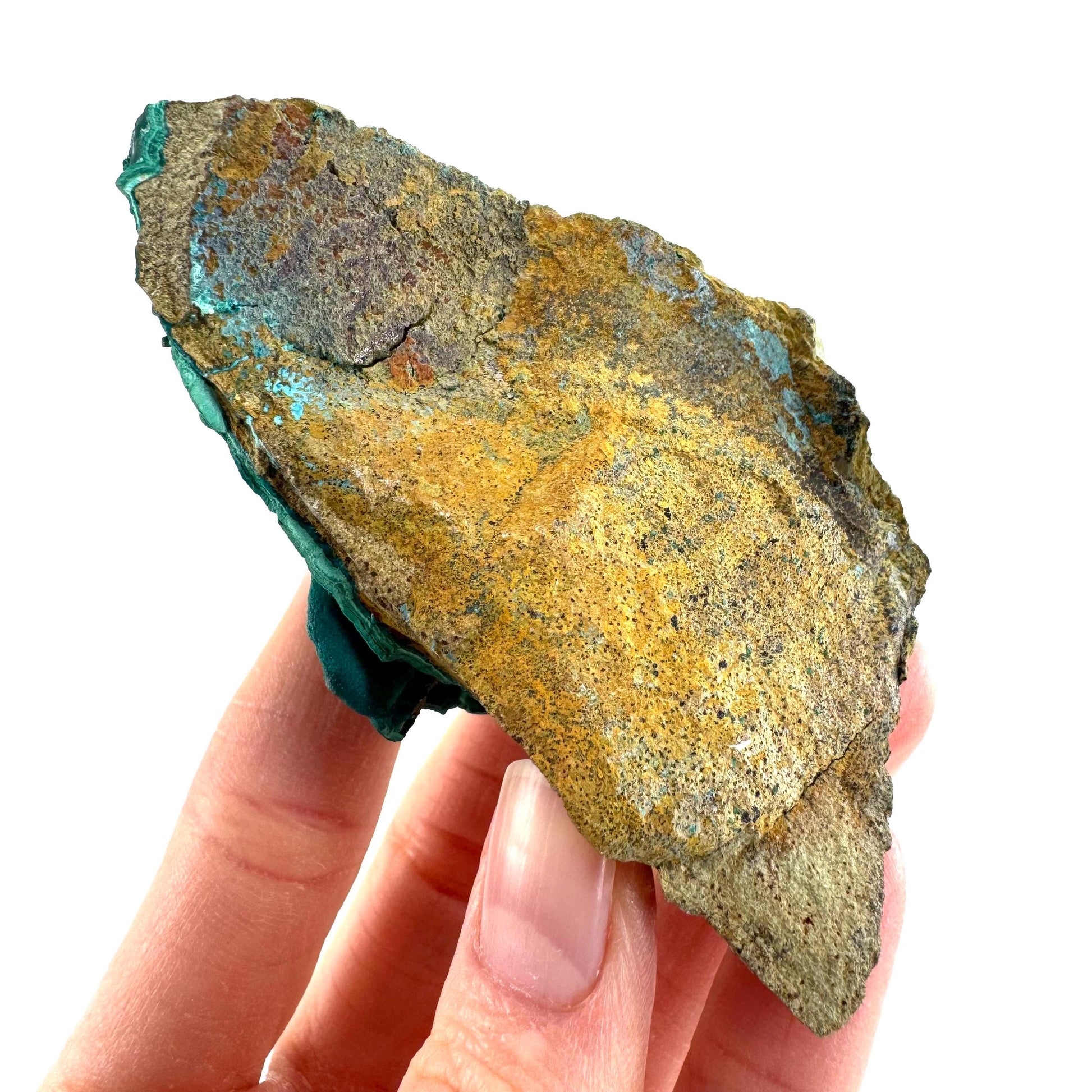 Malachite, Chrysocolla, & Heterogenite | raw green-blue crystal cluster, mineral specimen