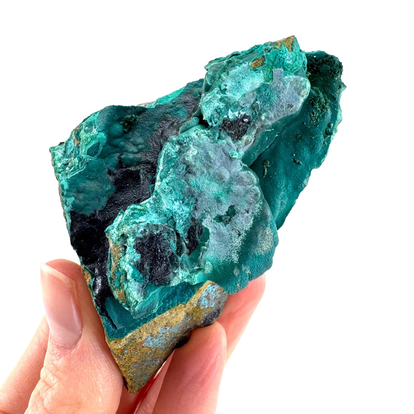 Malachite, Chrysocolla, & Heterogenite | raw green-blue crystal cluster, mineral specimen