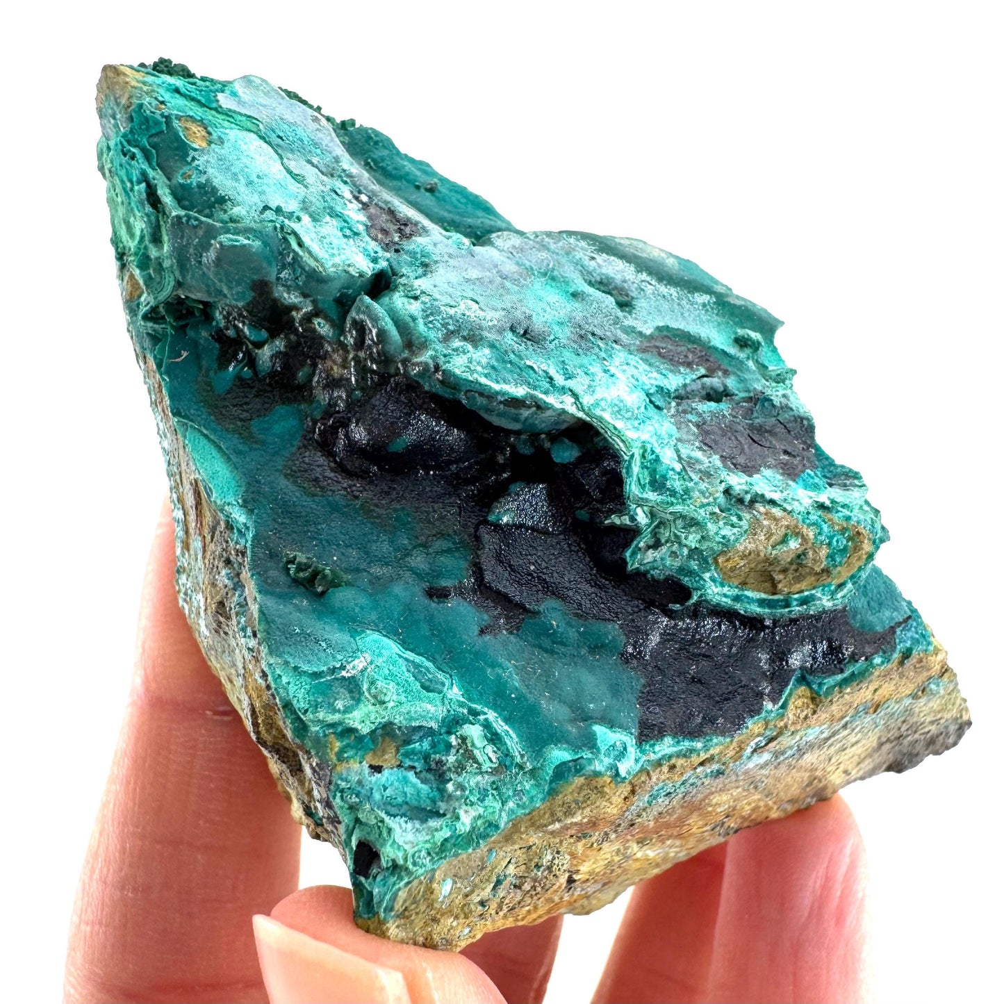 Malachite, Chrysocolla, & Heterogenite | raw green-blue crystal cluster, mineral specimen