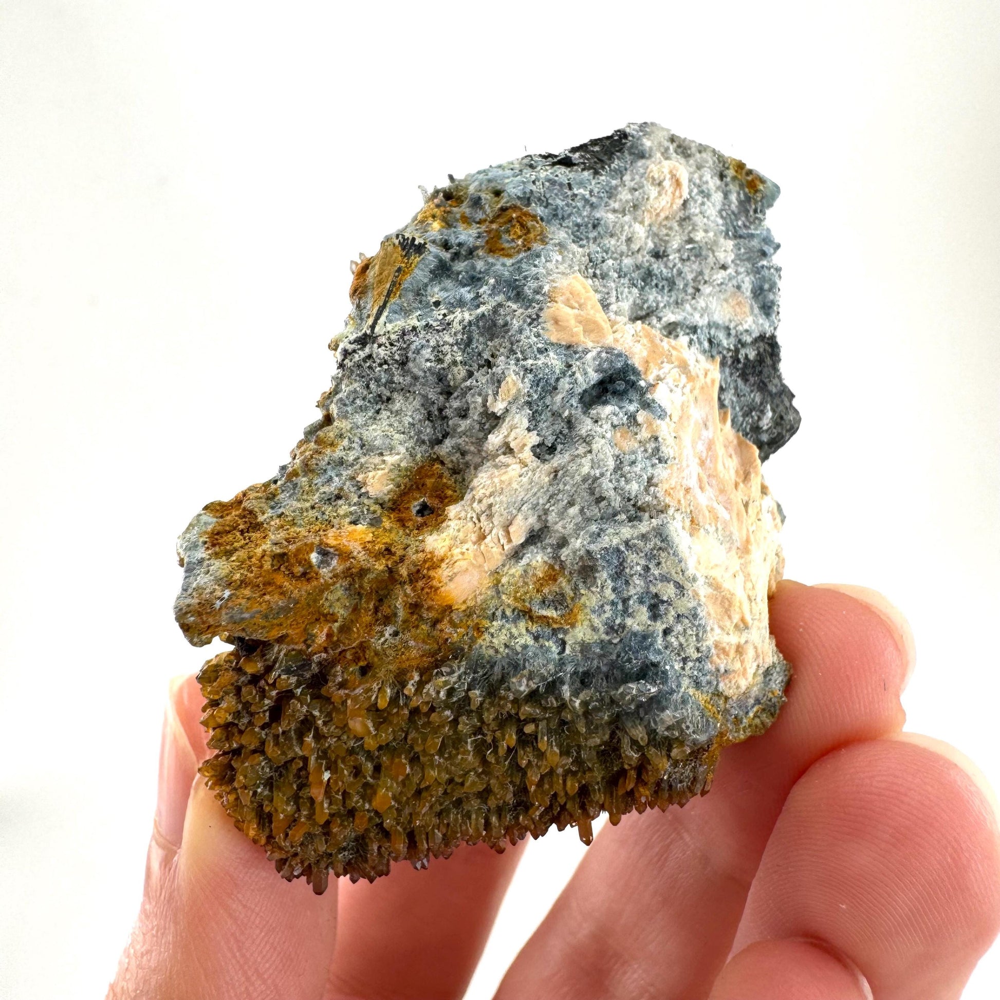 Fluorite, Foitite & Quartz on Feldspar | blue crystal cluster, Erongo mineral specimen