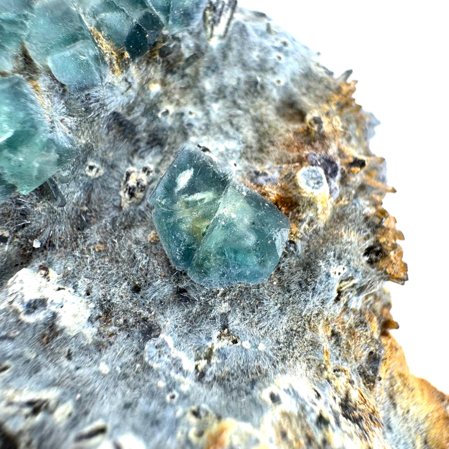 Fluorite, Foitite & Quartz on Feldspar | blue crystal cluster, Erongo mineral specimen