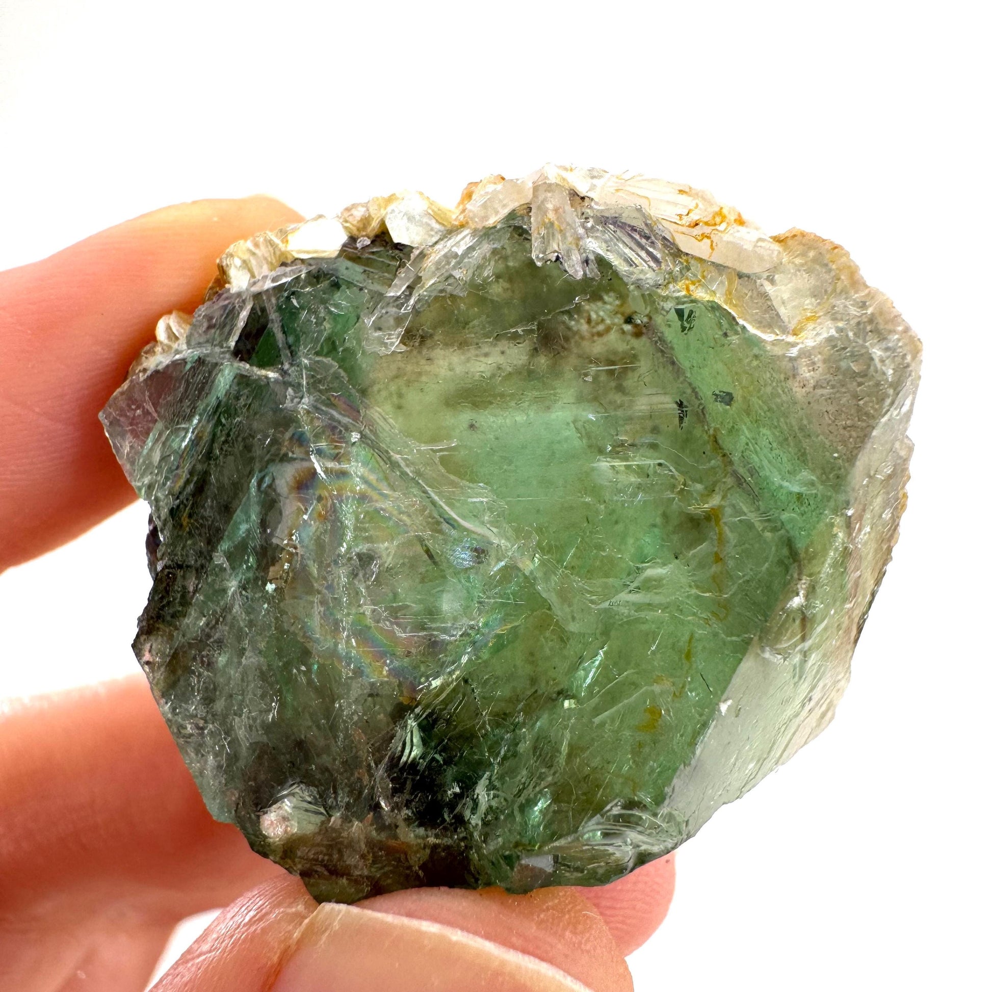 Okorusu Fluorite with Hyalite Opal | green crystal cluster, mineral specimen