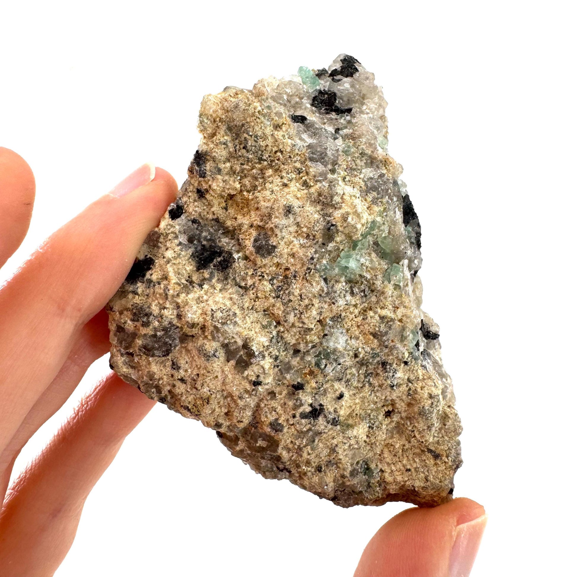 Fluorite w/ Schorl, Quartz & Hyalite Opal | green crystal cluster, Erongo mineral specimen