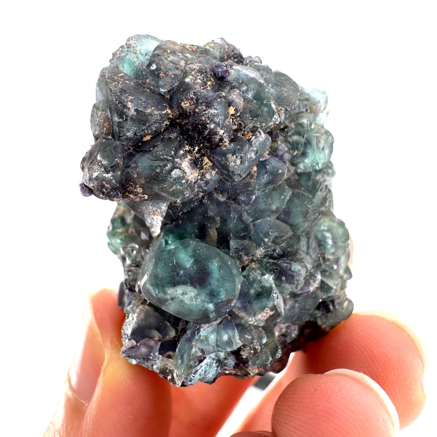 Fluorite & Foitite on Feldspar | green-blue crystal cluster, Erongo mineral specimen