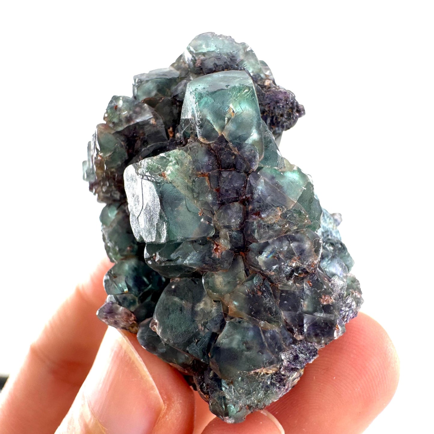 Fluorite & Foitite on Feldspar | green-blue crystal cluster, Erongo mineral specimen