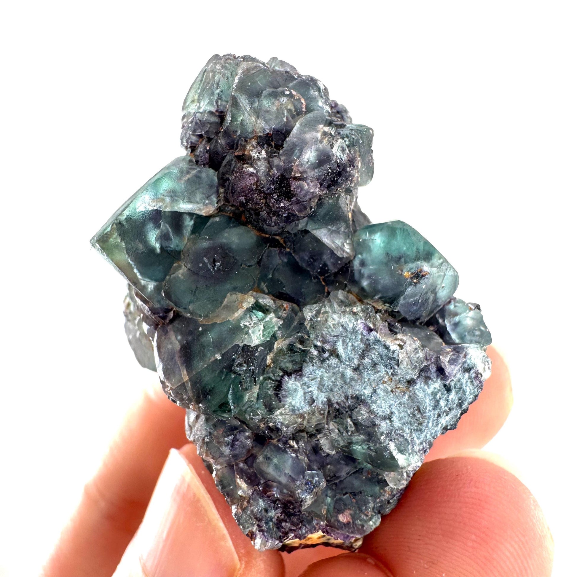 Fluorite & Foitite on Feldspar | green-blue crystal cluster, Erongo mineral specimen