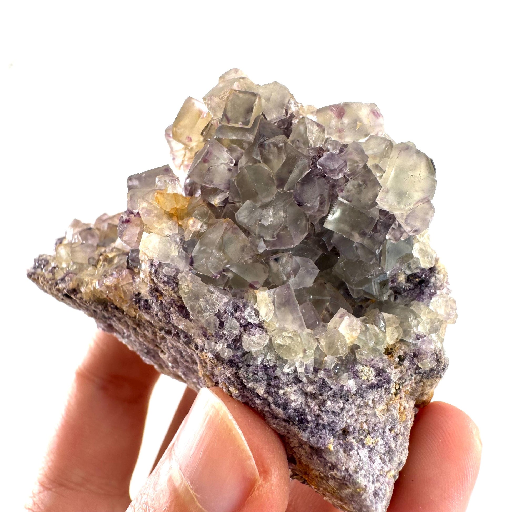 Okorusu Fluorite | colorless & purple crystal cluster, mineral specimen from Namibia
