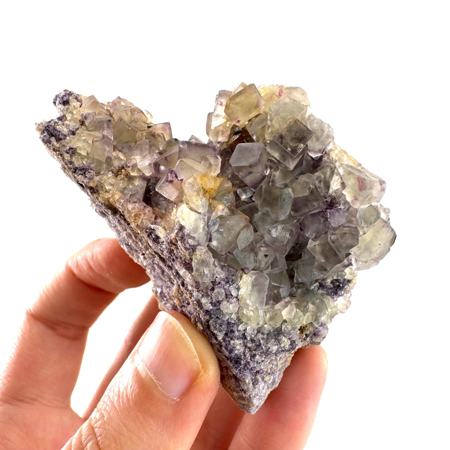 Okorusu Fluorite | colorless & purple crystal cluster, mineral specimen from Namibia