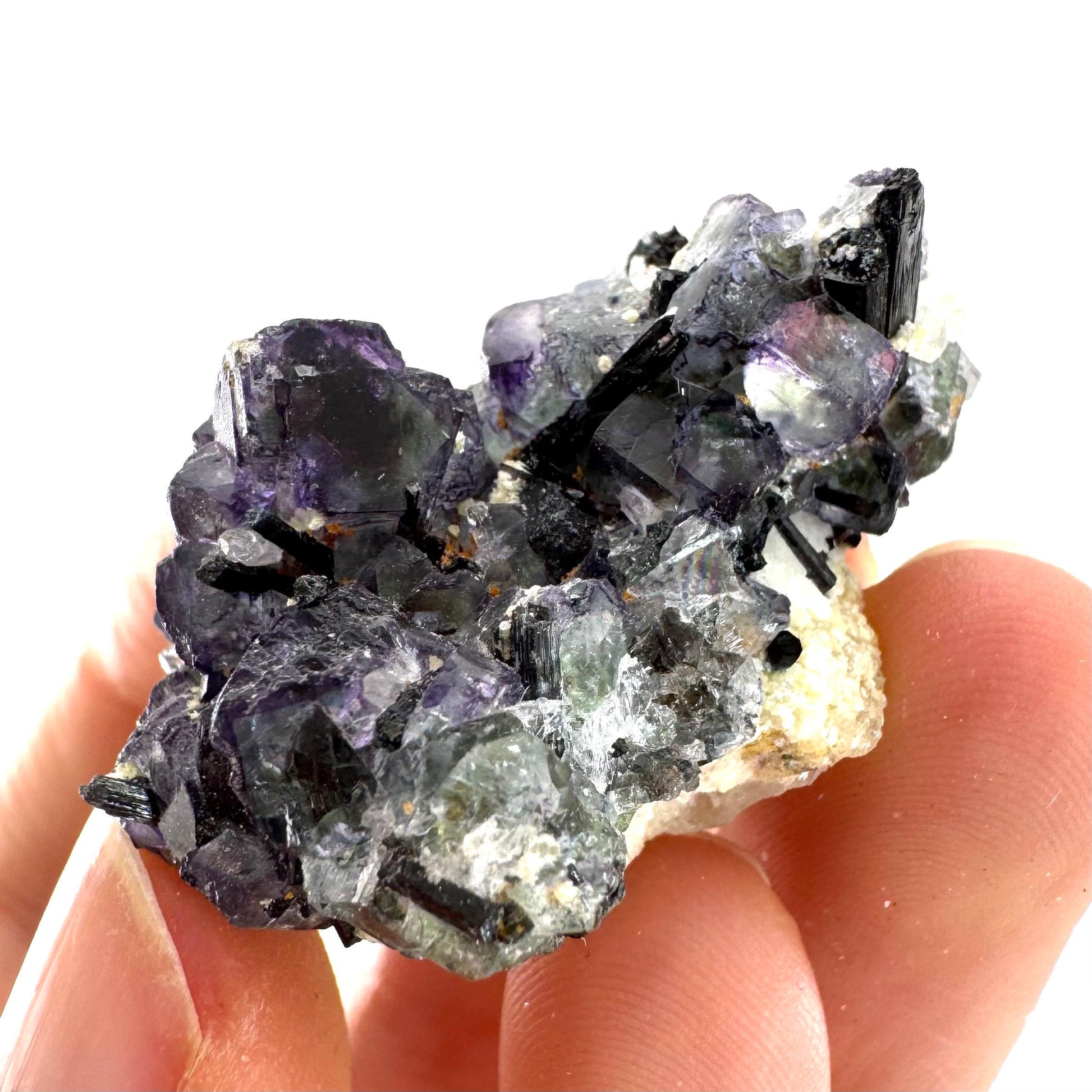 Fluorite w/ Schorl, & Beryl | “Lollipop pocket”, purple crystal cluster, Erongo mineral specimen