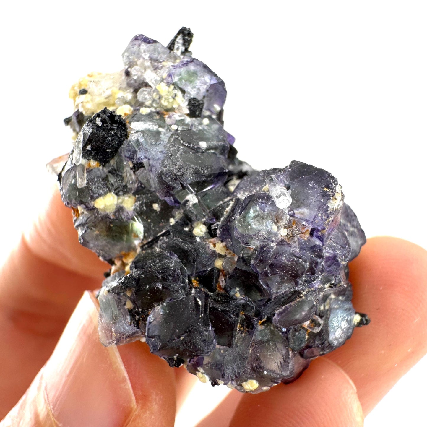 Fluorite w/ Schorl, & Beryl | “Lollipop pocket”, purple crystal cluster, Erongo mineral specimen