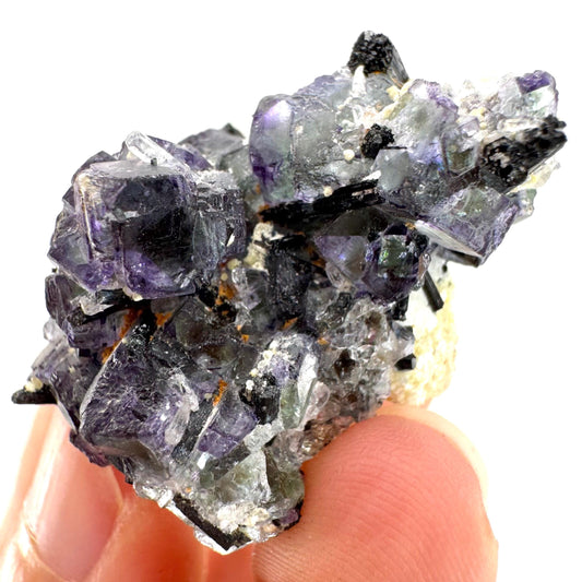 Fluorite w/ Schorl, & Beryl | “Lollipop pocket”, purple crystal cluster, Erongo mineral specimen