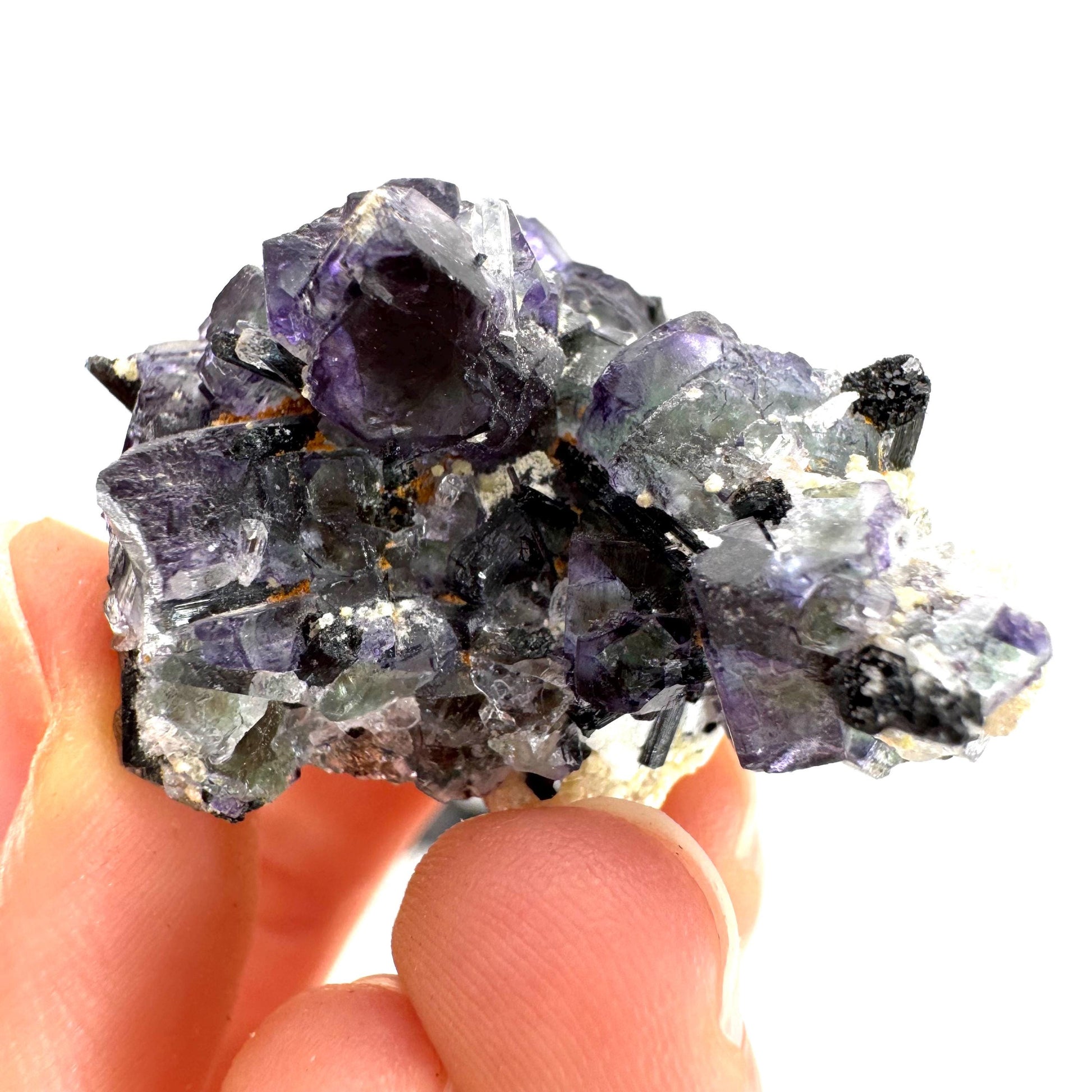 Fluorite w/ Schorl, & Beryl | “Lollipop pocket”, purple crystal cluster, Erongo mineral specimen