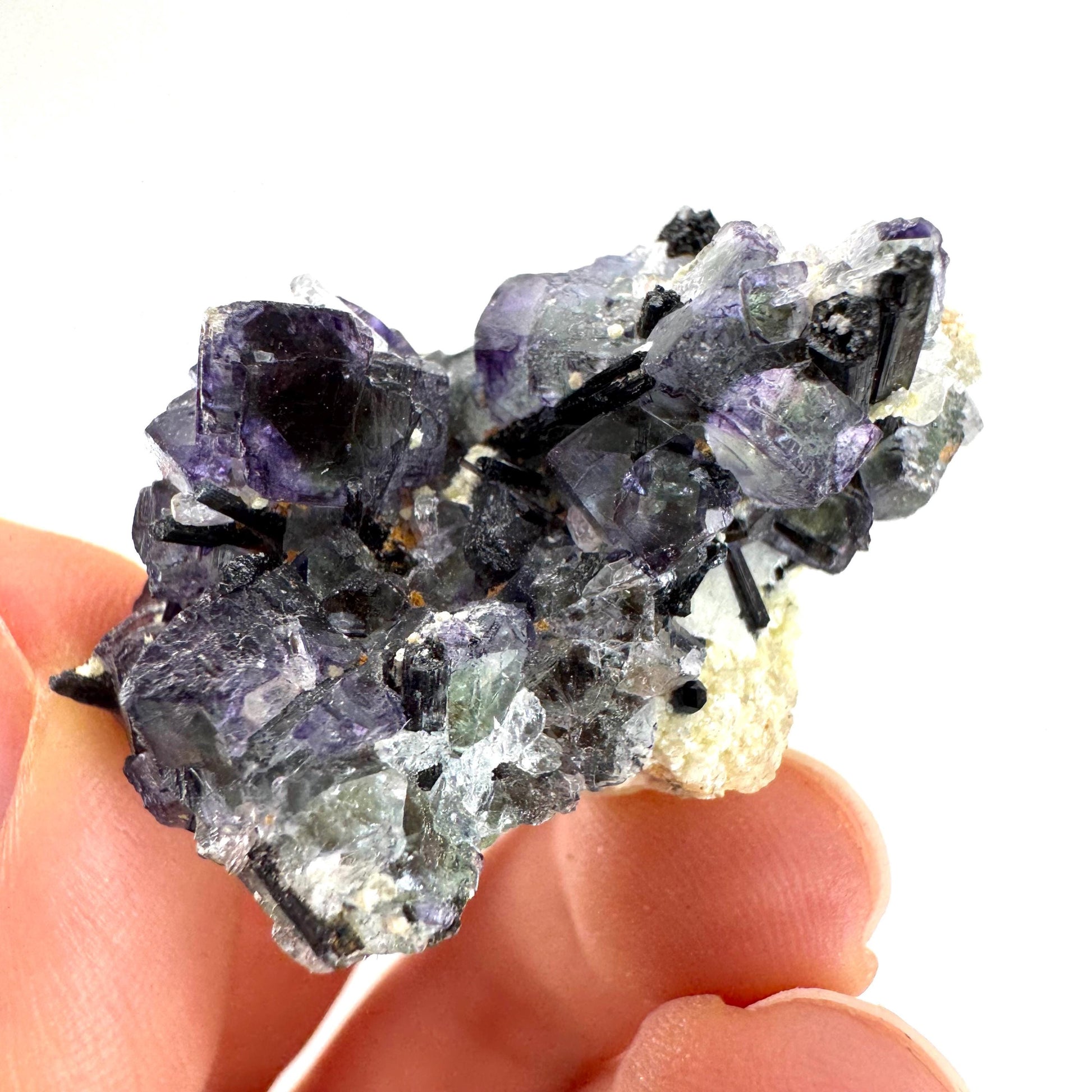 Fluorite w/ Schorl, & Beryl | “Lollipop pocket”, purple crystal cluster, Erongo mineral specimen