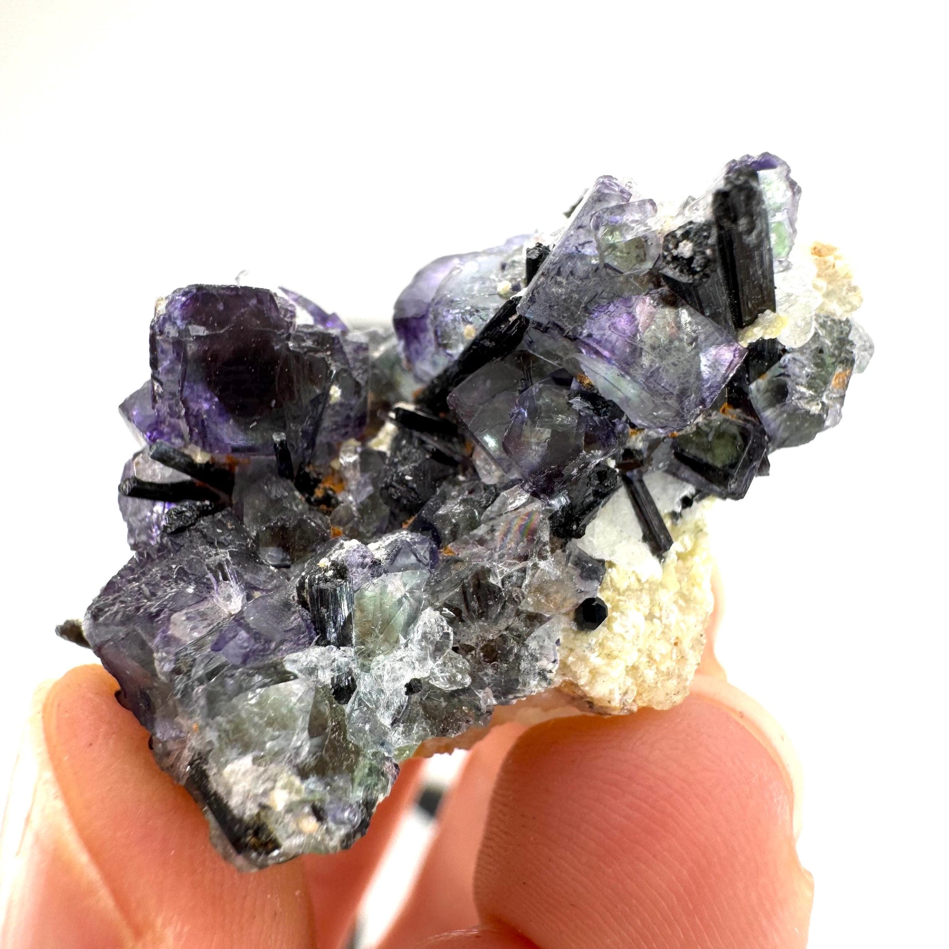 Fluorite w/ Schorl, & Beryl | “Lollipop pocket”, purple crystal cluster, Erongo mineral specimen