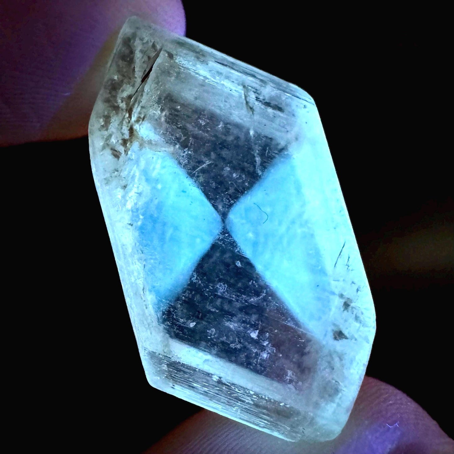 Hourglass Selenite | Phosphorescent UV Reactive Gypsum Crystal from Canada