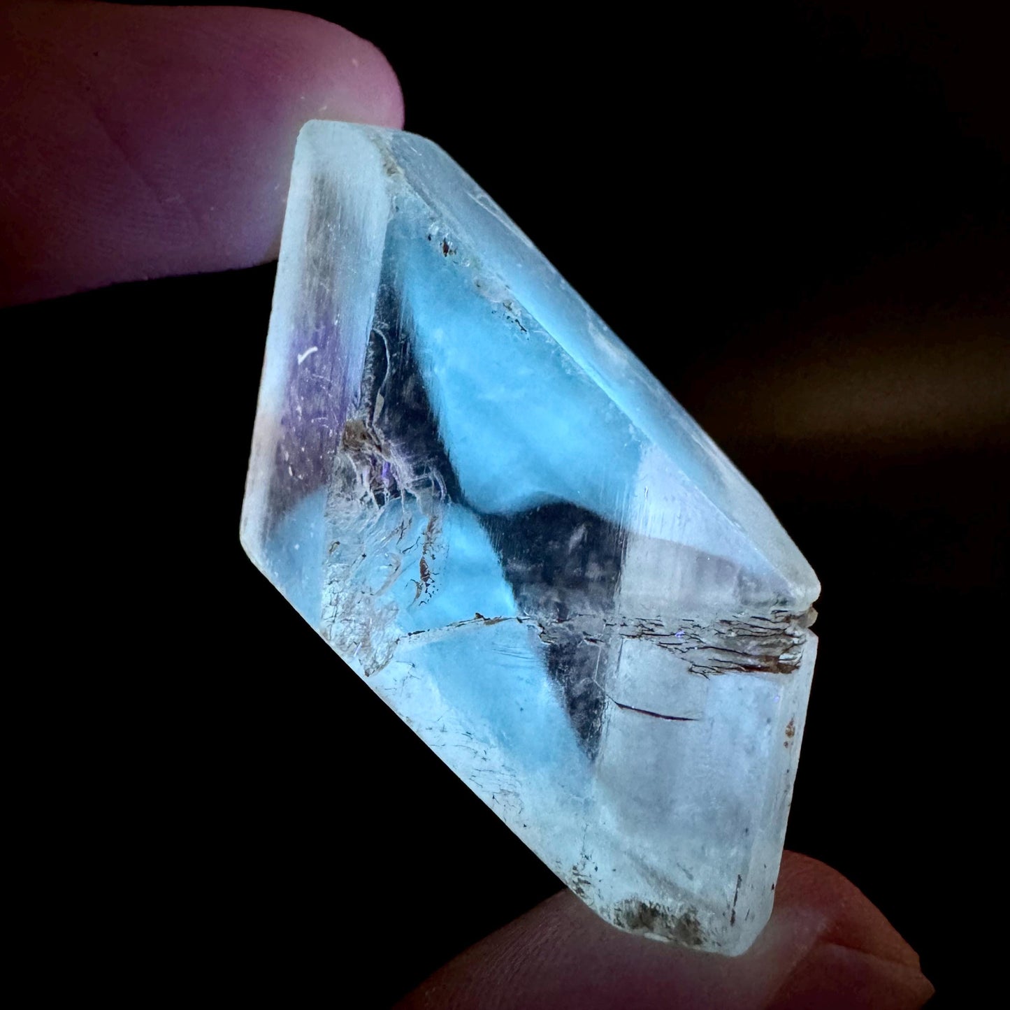 Hourglass Selenite | Phosphorescent UV Reactive Gypsum Crystal from Canada