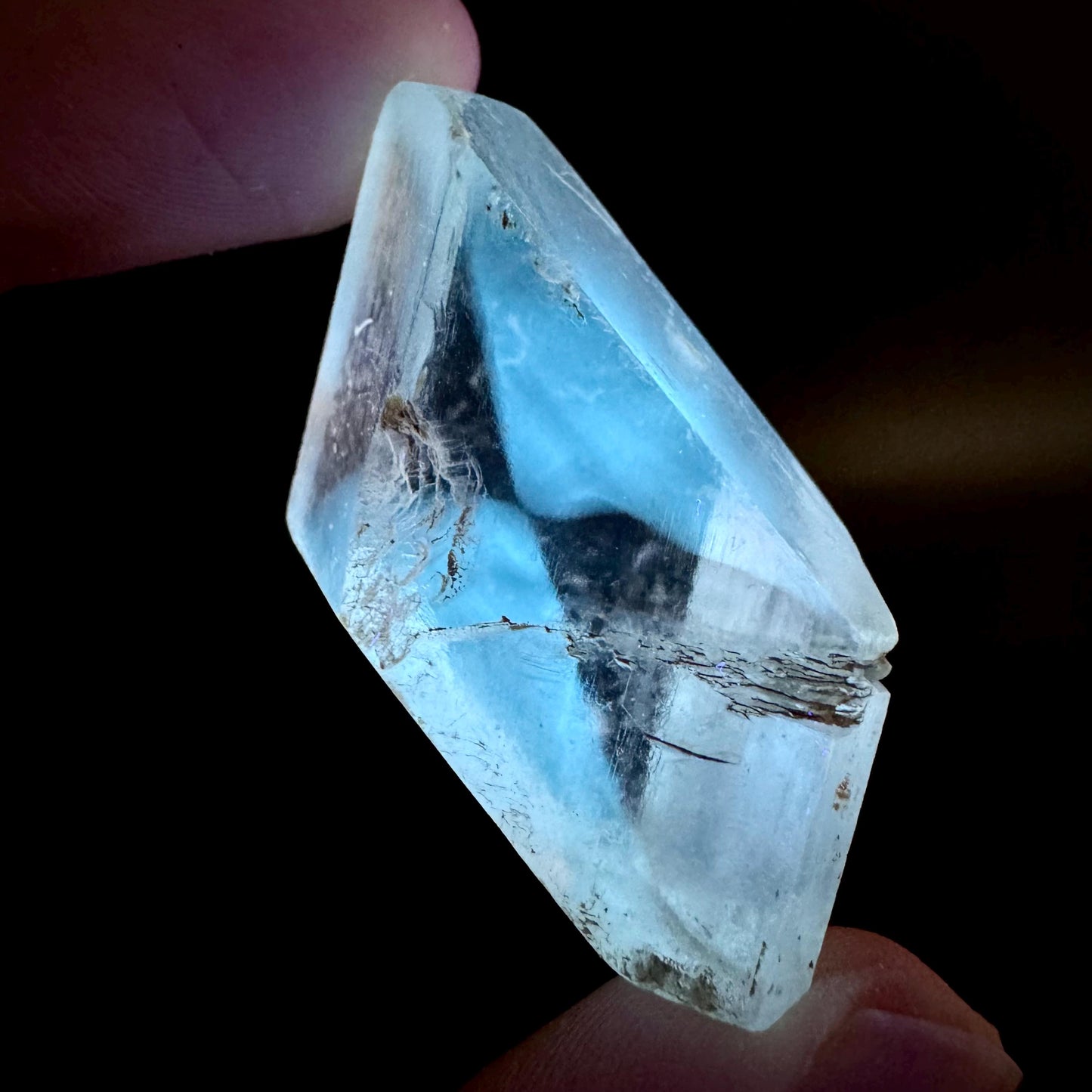 Hourglass Selenite | Phosphorescent UV Reactive Gypsum Crystal from Canada
