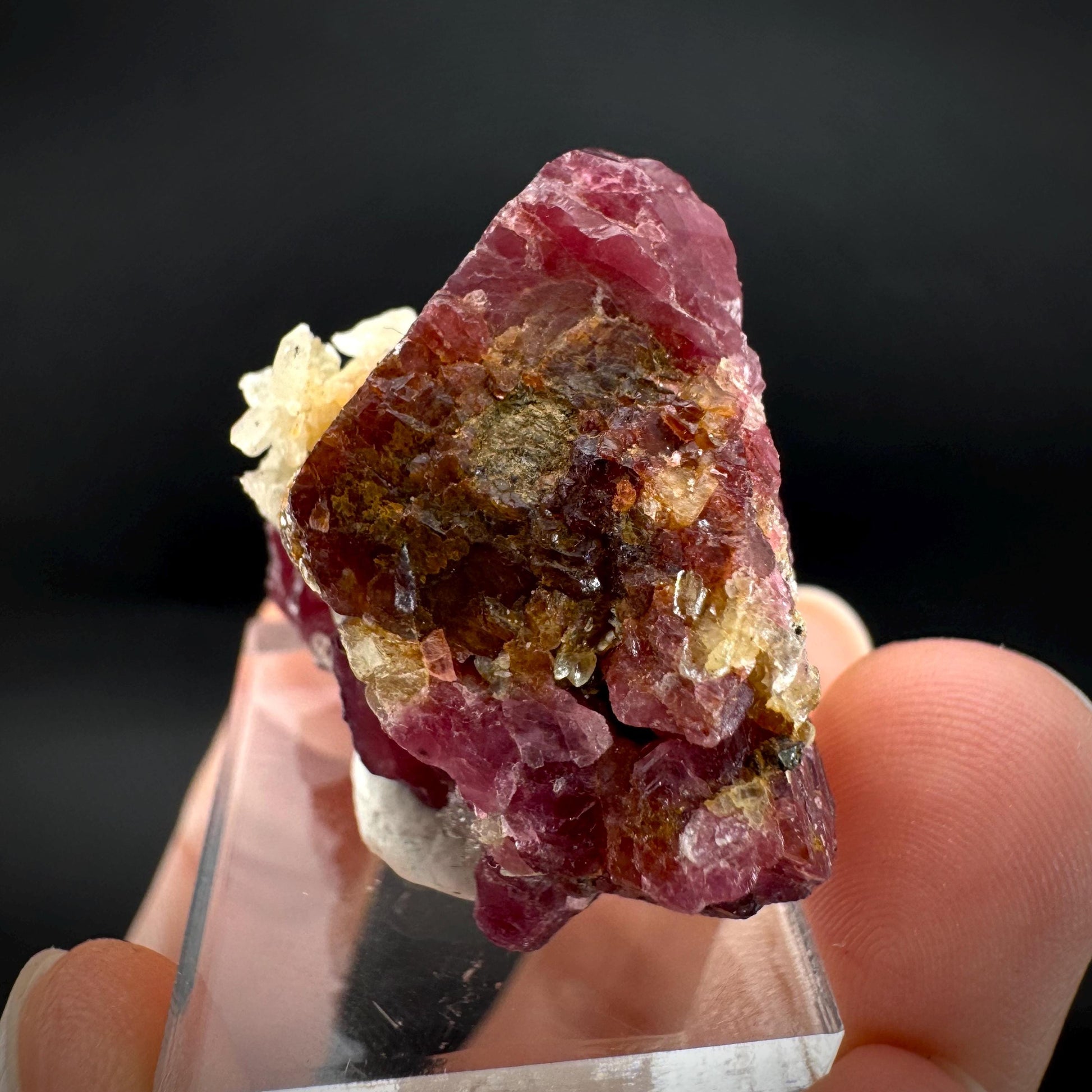 Spinel on Calcite Matrix | Natural red UV reactive crystal, mineral specimen from Afghanistan