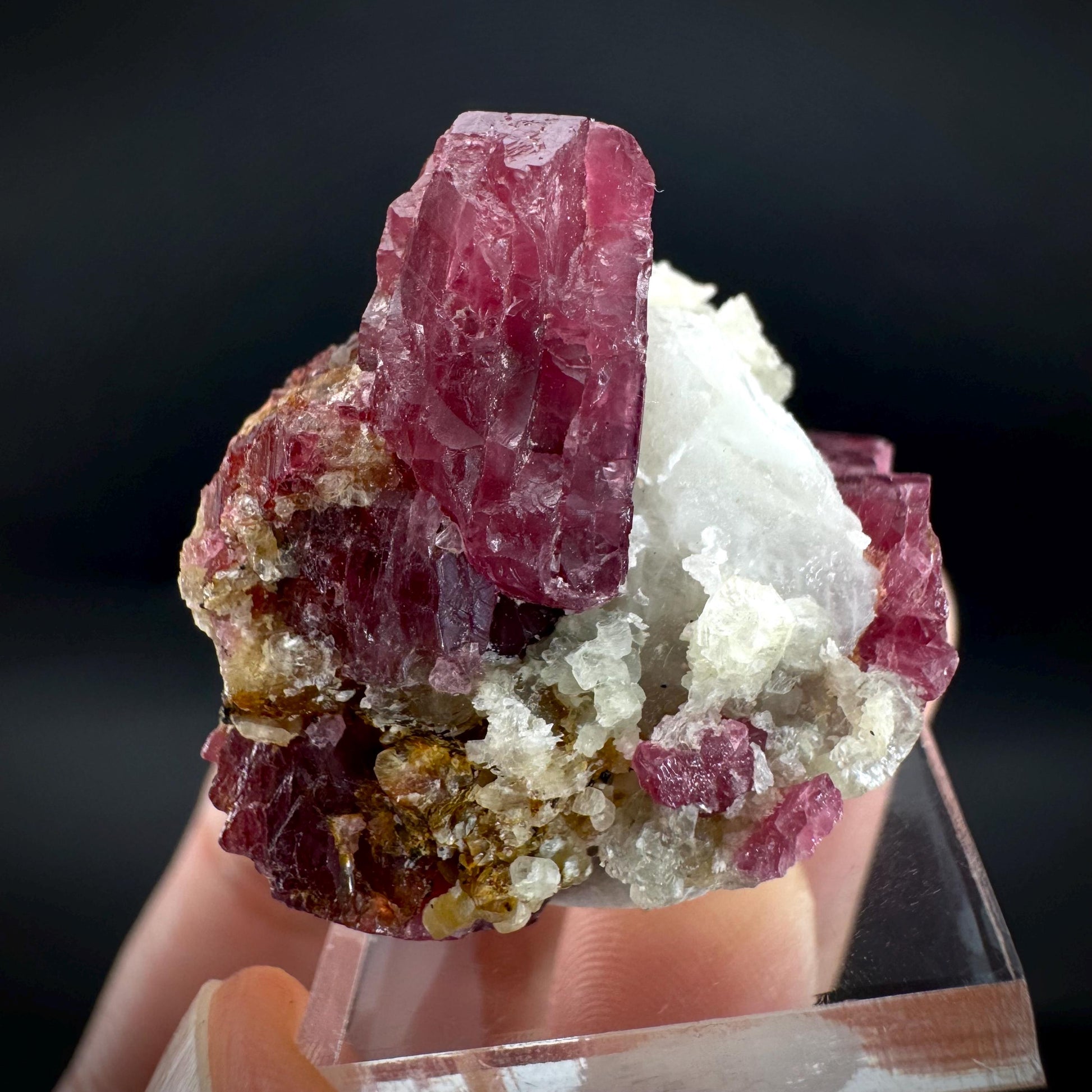 Spinel on Calcite Matrix | Natural red UV reactive crystal, mineral specimen from Afghanistan