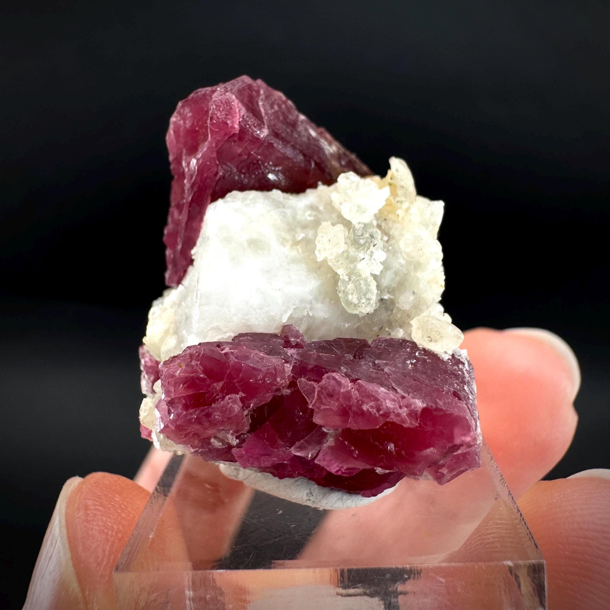 Spinel on Calcite Matrix | Natural red UV reactive crystal, mineral specimen from Afghanistan