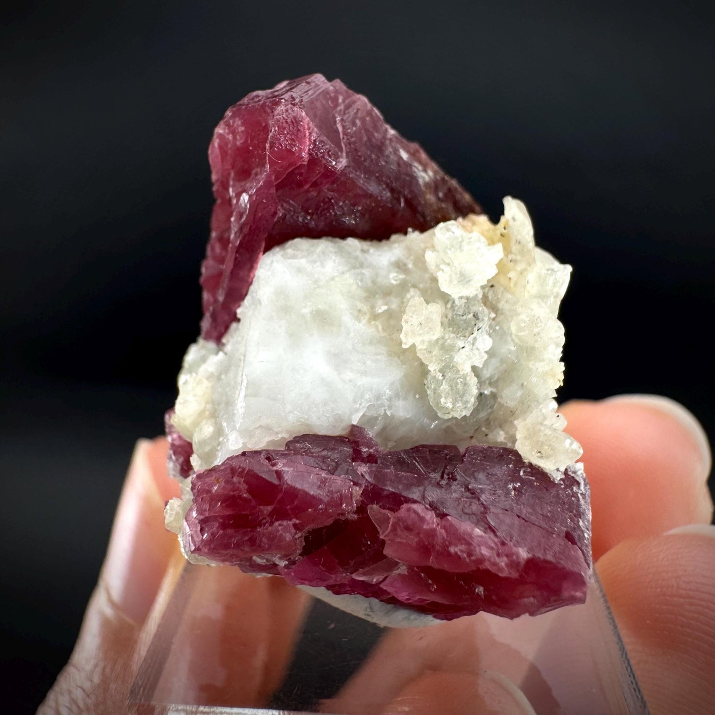 Spinel on Calcite Matrix | Natural red UV reactive crystal, mineral specimen from Afghanistan
