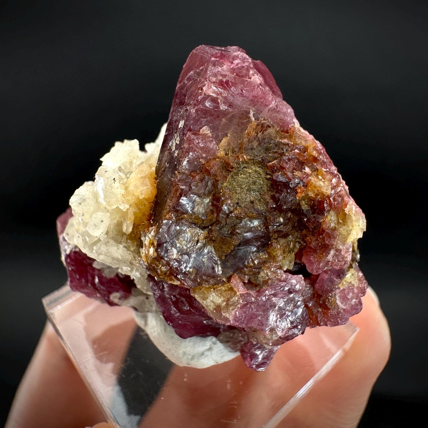 Spinel on Calcite Matrix | Natural red UV reactive crystal, mineral specimen from Afghanistan