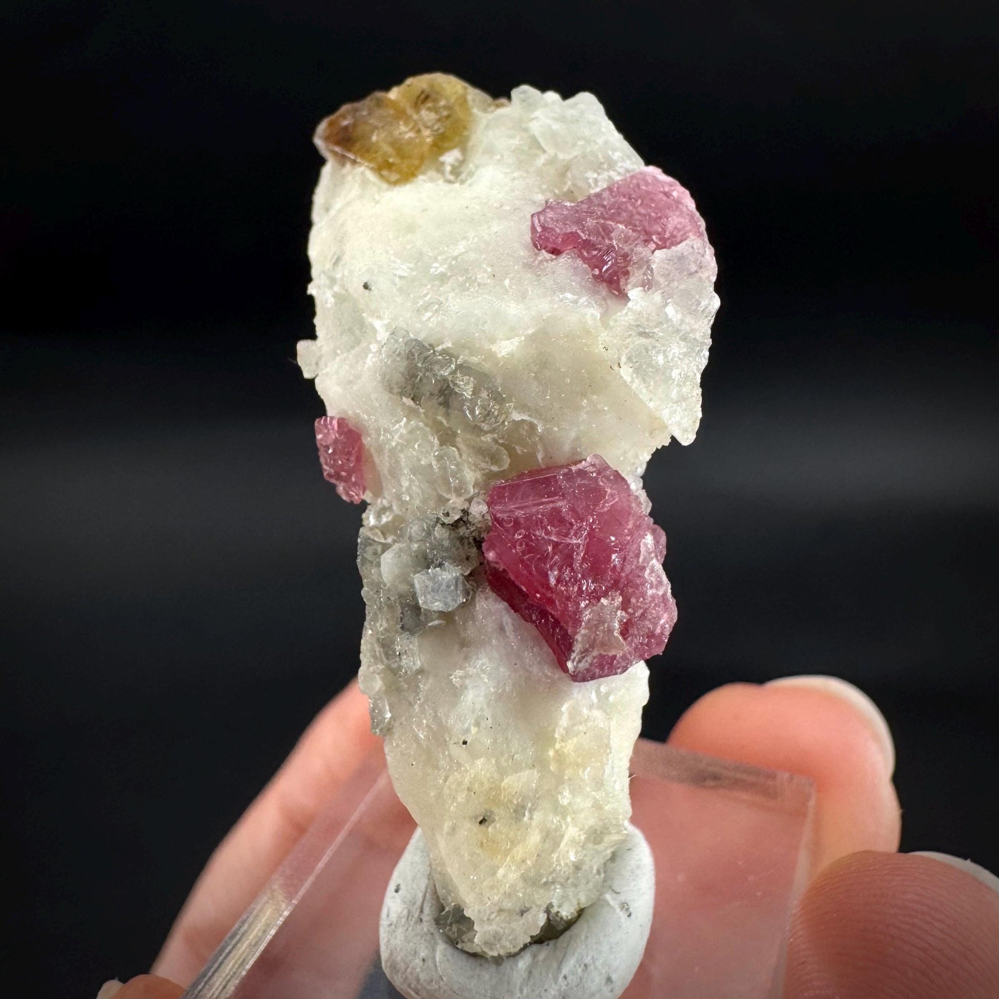 Spinel & Orange Titanite on Calcite Matrix | Natural red UV reactive crystal, mineral specimen from Afghanistan