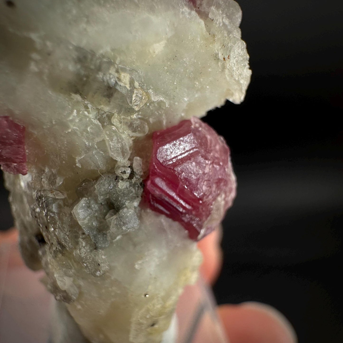 Spinel & Orange Titanite on Calcite Matrix | Natural red UV reactive crystal, mineral specimen from Afghanistan