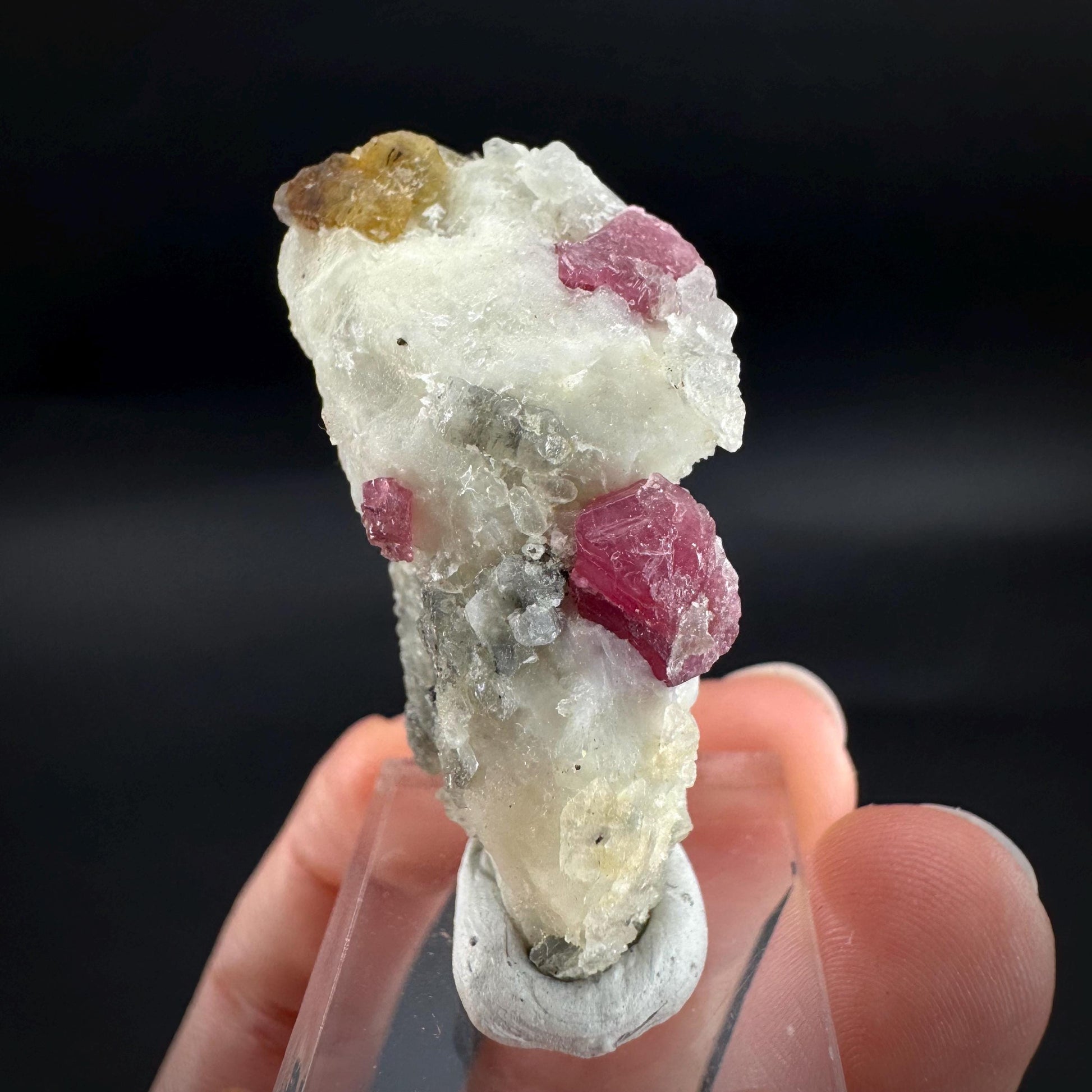 Spinel & Orange Titanite on Calcite Matrix | Natural red UV reactive crystal, mineral specimen from Afghanistan