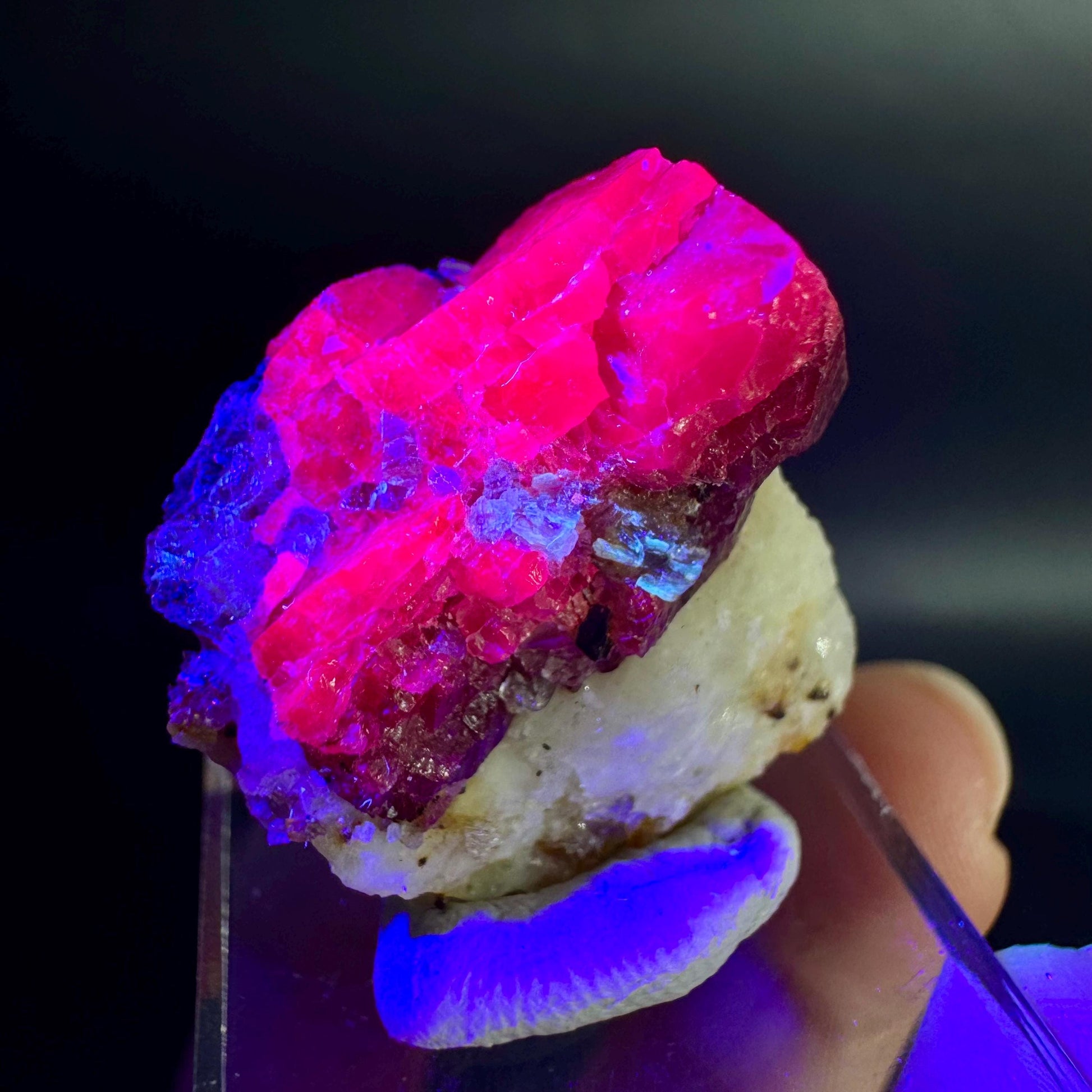 Spinel on Calcite Matrix | Natural red UV reactive crystal, mineral specimen from Afghanistan