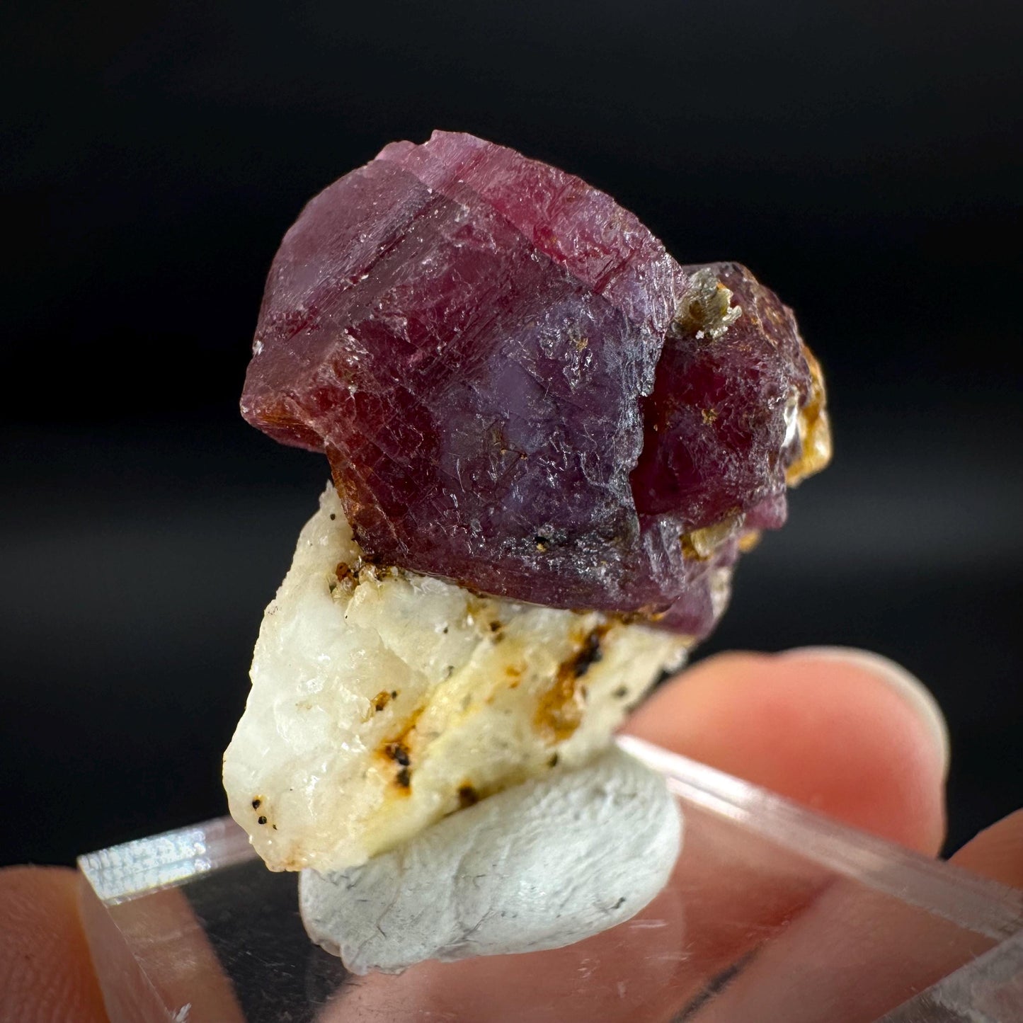 Spinel on Calcite Matrix | Natural red UV reactive crystal, mineral specimen from Afghanistan