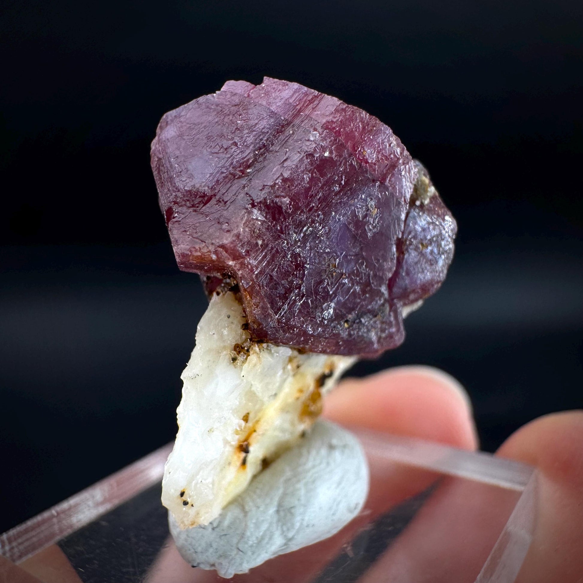 Spinel on Calcite Matrix | Natural red UV reactive crystal, mineral specimen from Afghanistan