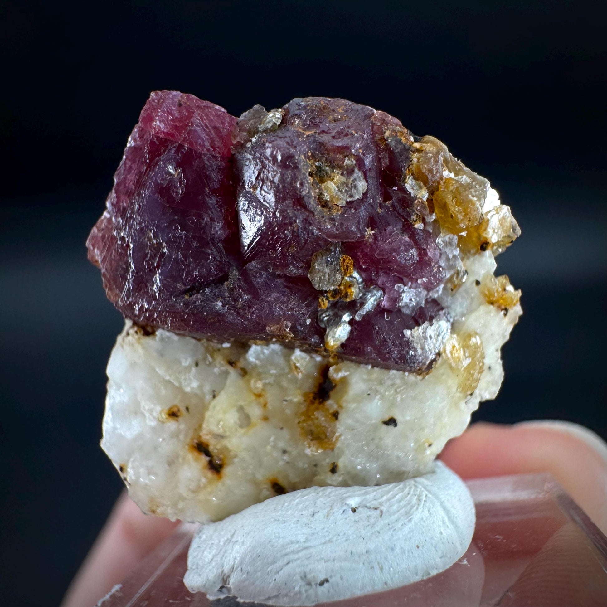 Spinel on Calcite Matrix | Natural red UV reactive crystal, mineral specimen from Afghanistan