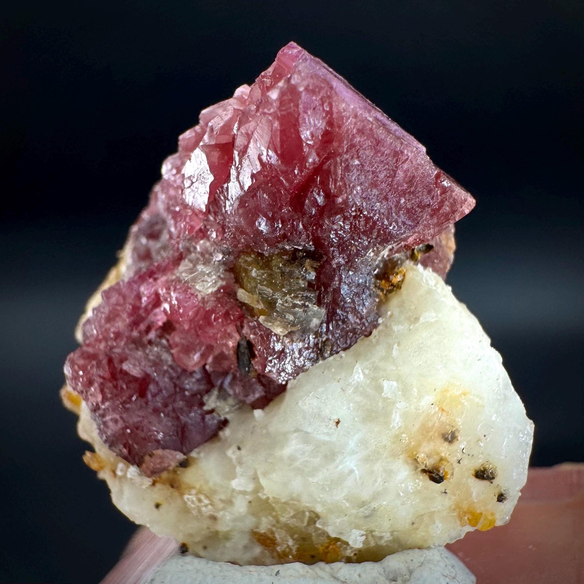 Spinel on Calcite Matrix | Natural red UV reactive crystal, mineral specimen from Afghanistan