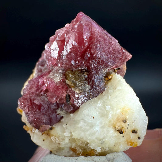 Spinel on Calcite Matrix | Natural red UV reactive crystal, mineral specimen from Afghanistan