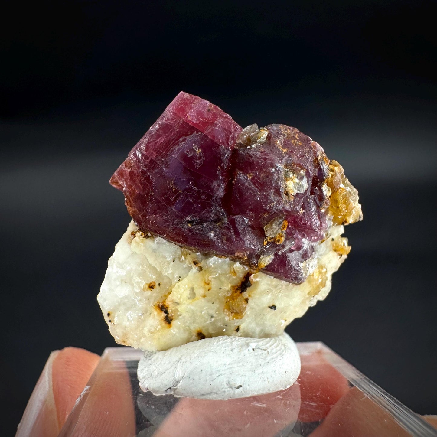 Spinel on Calcite Matrix | Natural red UV reactive crystal, mineral specimen from Afghanistan