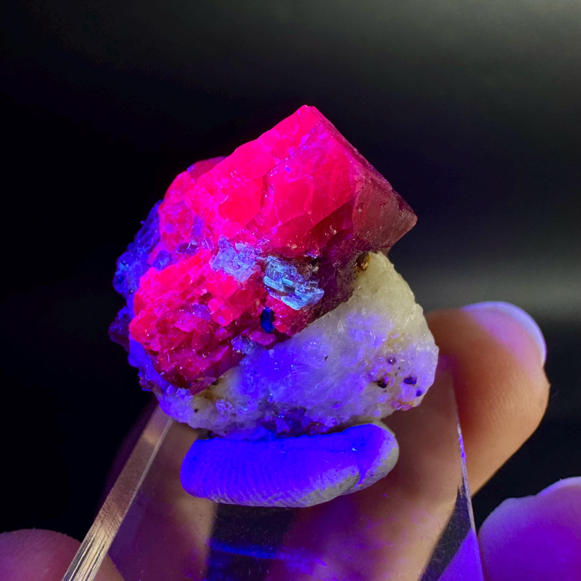 Spinel on Calcite Matrix | Natural red UV reactive crystal, mineral specimen from Afghanistan