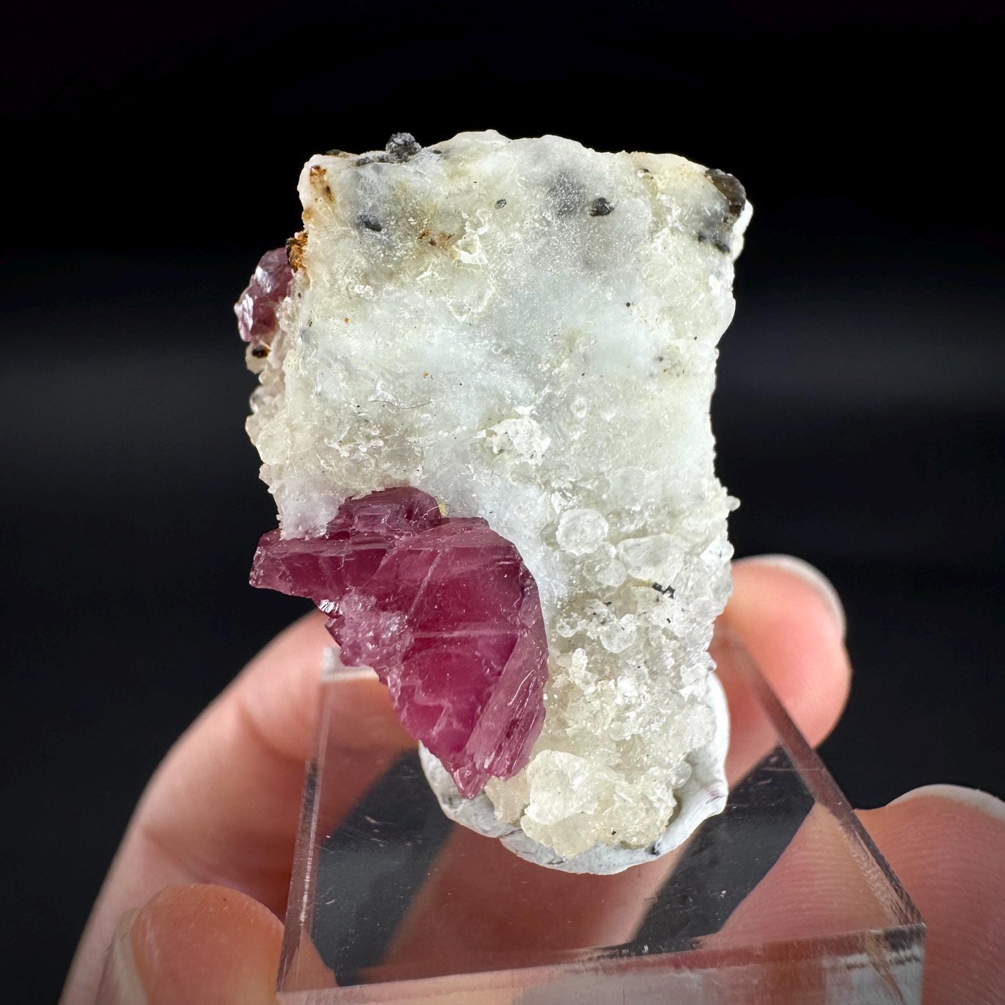 Spinel & Orange Titanite on Calcite Matrix | Natural red UV reactive crystal, mineral specimen from Afghanistan