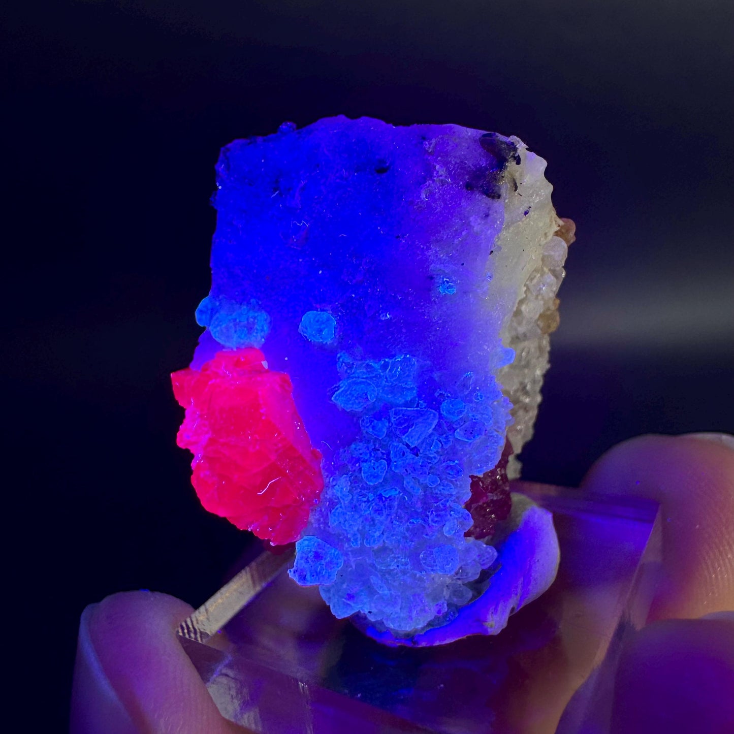 Spinel & Orange Titanite on Calcite Matrix | Natural red UV reactive crystal, mineral specimen from Afghanistan